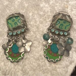 Ayala Bar Silver and Green Floral Dangle Earrings